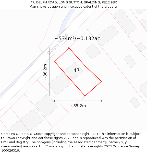 47, DELPH ROAD, LONG SUTTON, SPALDING, PE12 9BX: Plot and title map