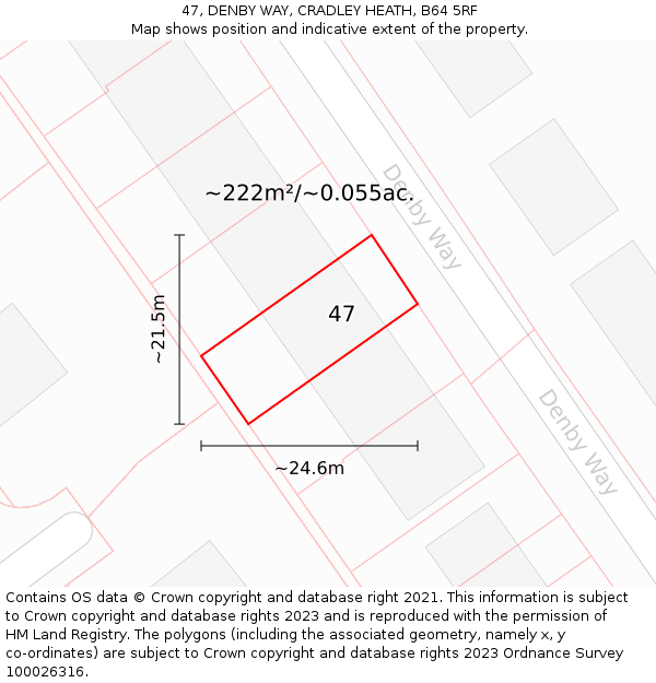 47, DENBY WAY, CRADLEY HEATH, B64 5RF: Plot and title map