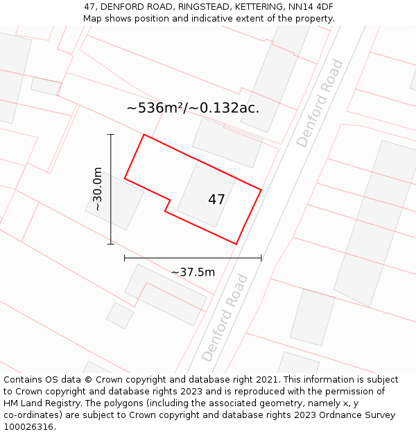 47, DENFORD ROAD, RINGSTEAD, KETTERING, NN14 4DF: Plot and title map
