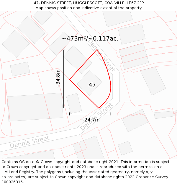 47, DENNIS STREET, HUGGLESCOTE, COALVILLE, LE67 2FP: Plot and title map