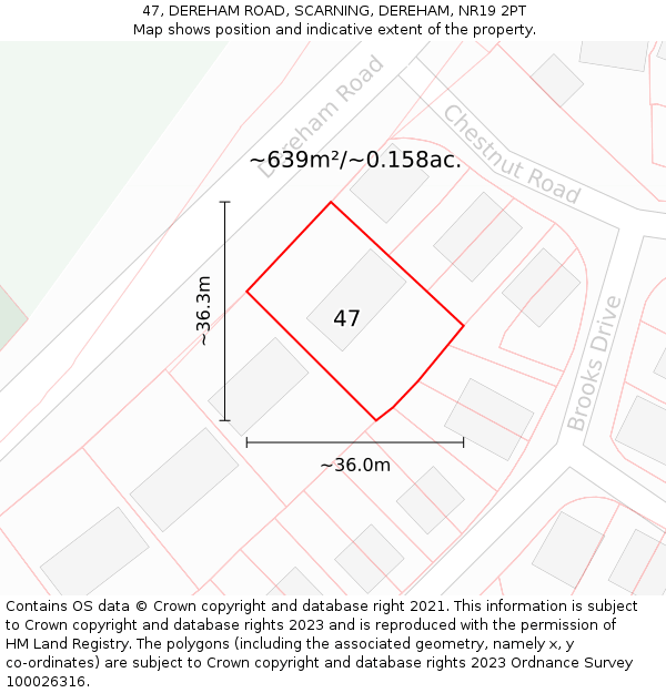 47, DEREHAM ROAD, SCARNING, DEREHAM, NR19 2PT: Plot and title map