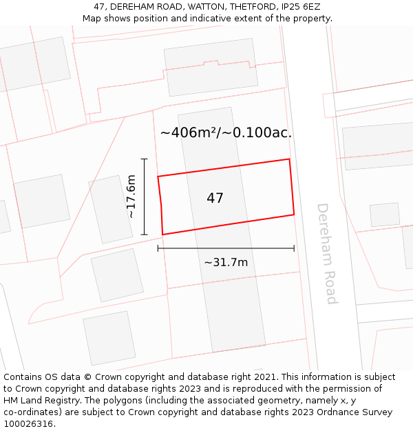 47, DEREHAM ROAD, WATTON, THETFORD, IP25 6EZ: Plot and title map