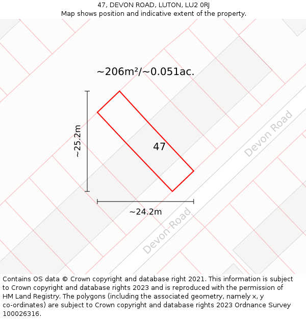 47, DEVON ROAD, LUTON, LU2 0RJ: Plot and title map
