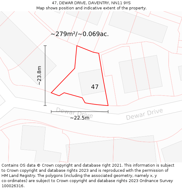 47, DEWAR DRIVE, DAVENTRY, NN11 9YS: Plot and title map