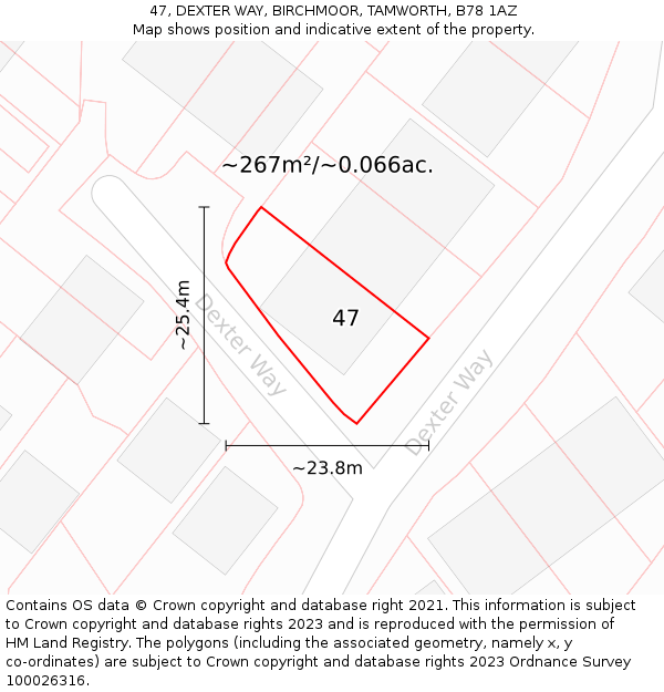 47, DEXTER WAY, BIRCHMOOR, TAMWORTH, B78 1AZ: Plot and title map