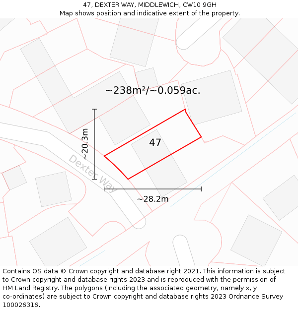 47, DEXTER WAY, MIDDLEWICH, CW10 9GH: Plot and title map