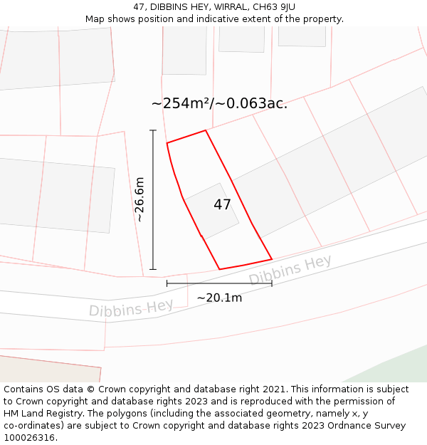 47, DIBBINS HEY, WIRRAL, CH63 9JU: Plot and title map