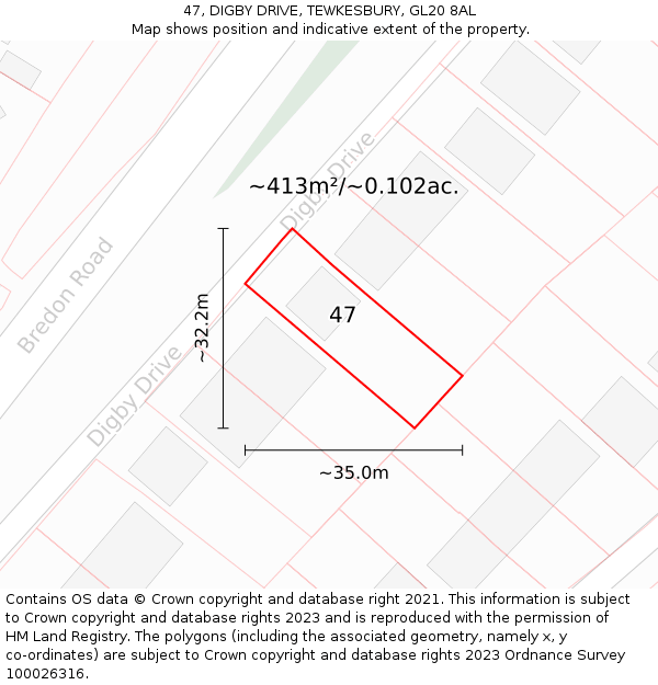 47, DIGBY DRIVE, TEWKESBURY, GL20 8AL: Plot and title map