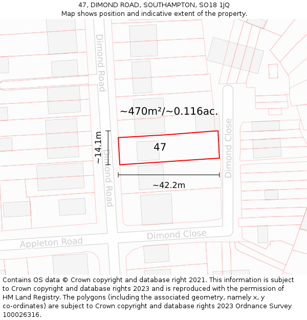47, DIMOND ROAD, SOUTHAMPTON, SO18 1JQ: Plot and title map