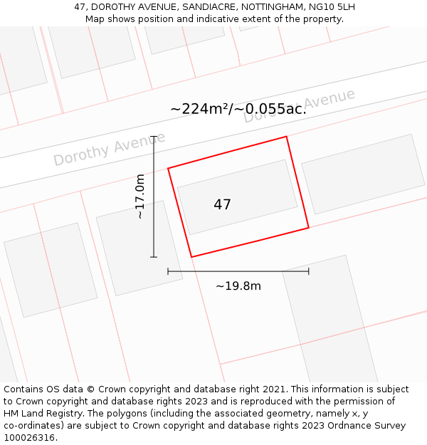 47, DOROTHY AVENUE, SANDIACRE, NOTTINGHAM, NG10 5LH: Plot and title map