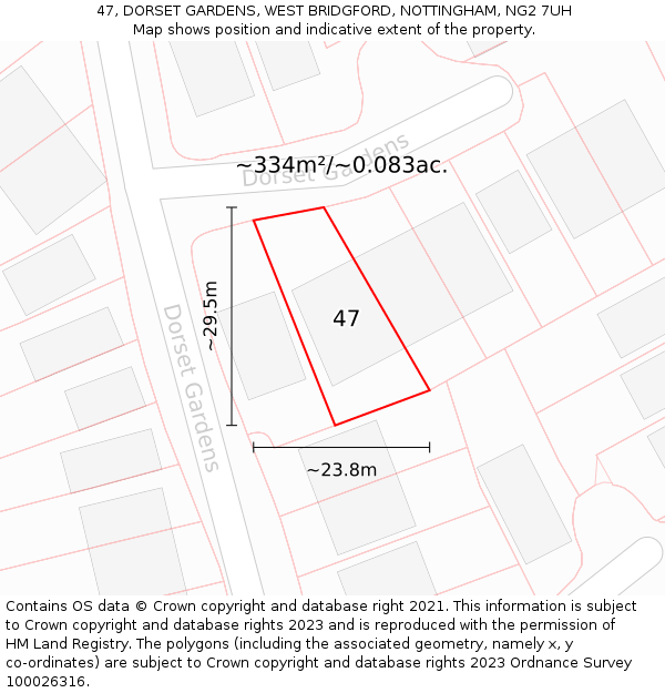 47, DORSET GARDENS, WEST BRIDGFORD, NOTTINGHAM, NG2 7UH: Plot and title map