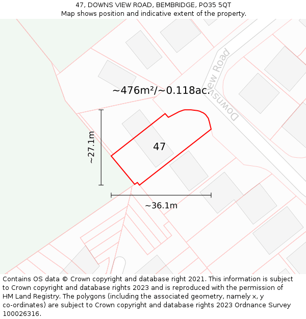 47, DOWNS VIEW ROAD, BEMBRIDGE, PO35 5QT: Plot and title map