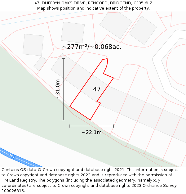 47, DUFFRYN OAKS DRIVE, PENCOED, BRIDGEND, CF35 6LZ: Plot and title map