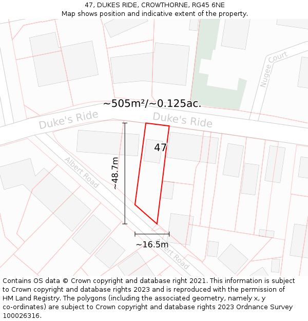 47, DUKES RIDE, CROWTHORNE, RG45 6NE: Plot and title map