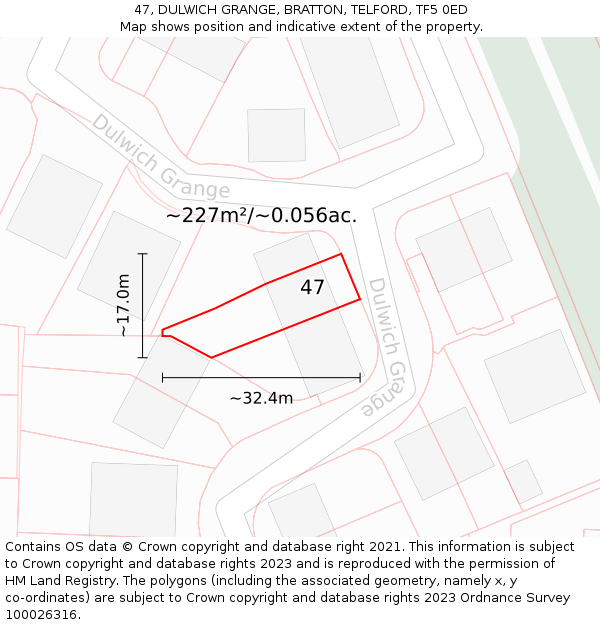 47, DULWICH GRANGE, BRATTON, TELFORD, TF5 0ED: Plot and title map