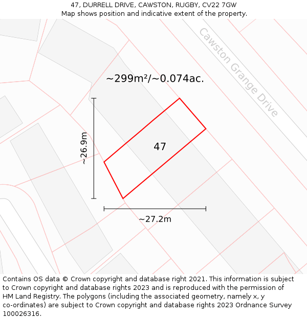 47, DURRELL DRIVE, CAWSTON, RUGBY, CV22 7GW: Plot and title map