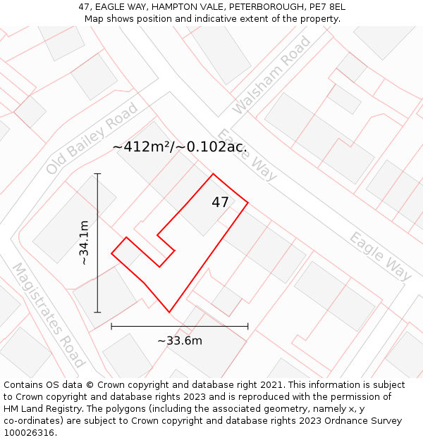 47, EAGLE WAY, HAMPTON VALE, PETERBOROUGH, PE7 8EL: Plot and title map