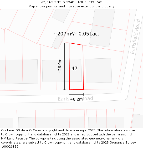 47, EARLSFIELD ROAD, HYTHE, CT21 5PF: Plot and title map
