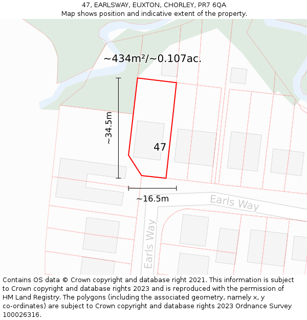 47, EARLSWAY, EUXTON, CHORLEY, PR7 6QA: Plot and title map