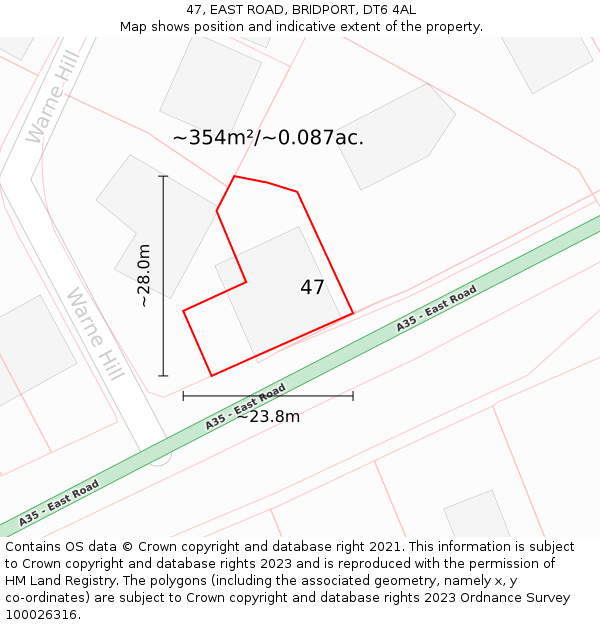 47, EAST ROAD, BRIDPORT, DT6 4AL: Plot and title map