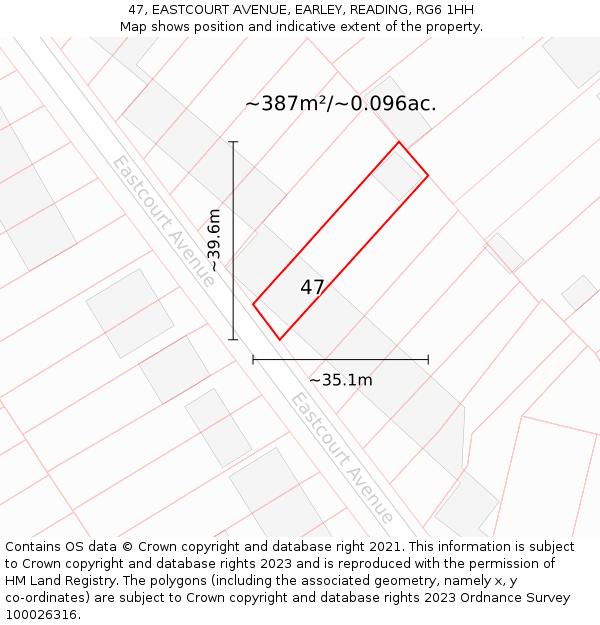 47, EASTCOURT AVENUE, EARLEY, READING, RG6 1HH: Plot and title map