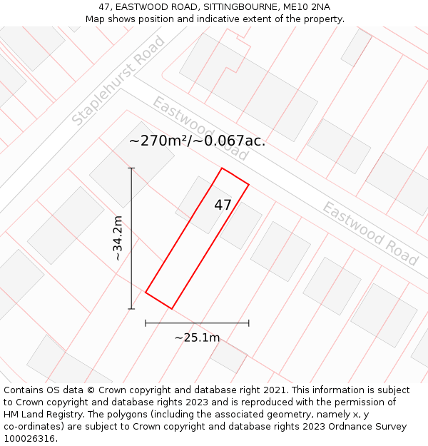 47, EASTWOOD ROAD, SITTINGBOURNE, ME10 2NA: Plot and title map