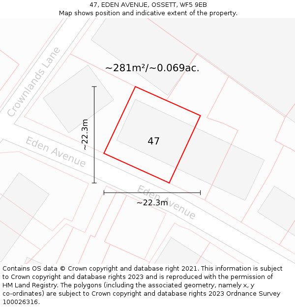 47, EDEN AVENUE, OSSETT, WF5 9EB: Plot and title map