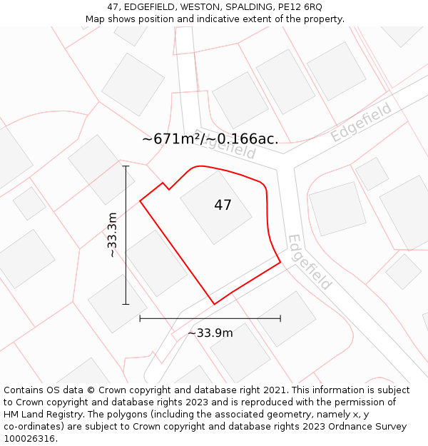 47, EDGEFIELD, WESTON, SPALDING, PE12 6RQ: Plot and title map