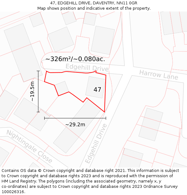 47, EDGEHILL DRIVE, DAVENTRY, NN11 0GR: Plot and title map