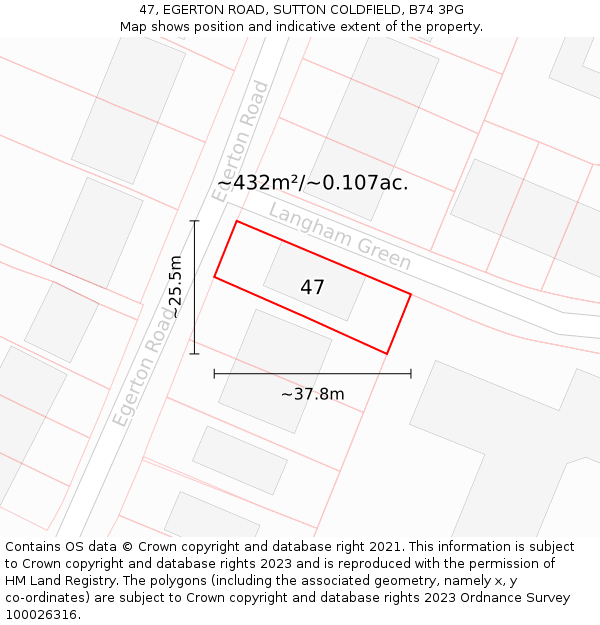 47, EGERTON ROAD, SUTTON COLDFIELD, B74 3PG: Plot and title map