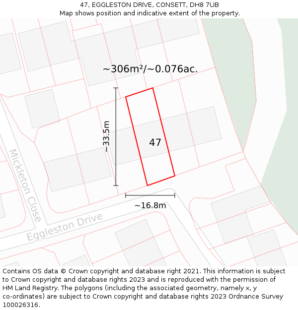 47, EGGLESTON DRIVE, CONSETT, DH8 7UB: Plot and title map