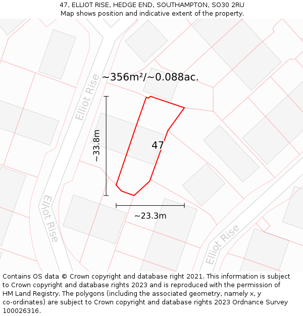 47, ELLIOT RISE, HEDGE END, SOUTHAMPTON, SO30 2RU: Plot and title map
