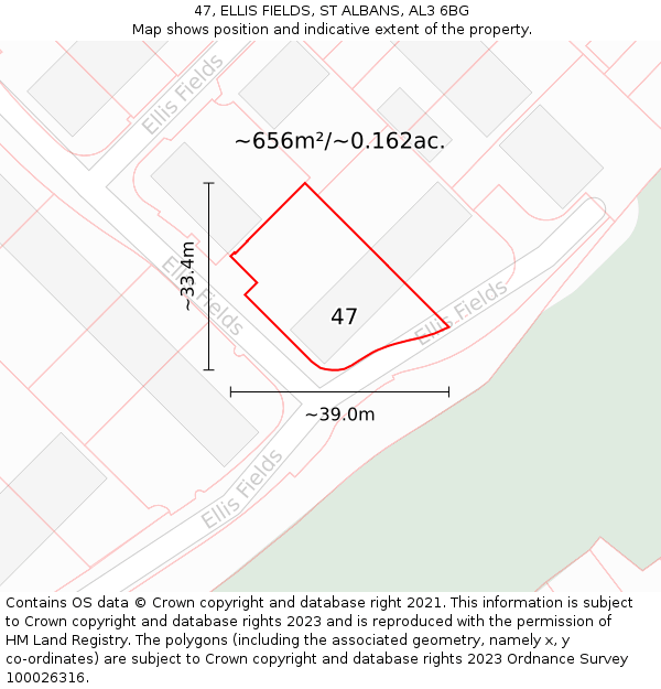 47, ELLIS FIELDS, ST ALBANS, AL3 6BG: Plot and title map