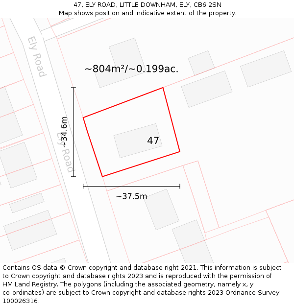 47, ELY ROAD, LITTLE DOWNHAM, ELY, CB6 2SN: Plot and title map