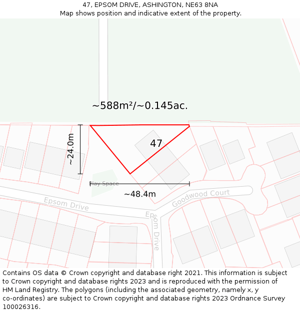 47, EPSOM DRIVE, ASHINGTON, NE63 8NA: Plot and title map