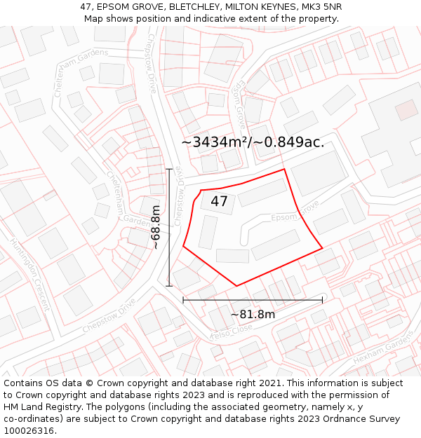 47, EPSOM GROVE, BLETCHLEY, MILTON KEYNES, MK3 5NR: Plot and title map