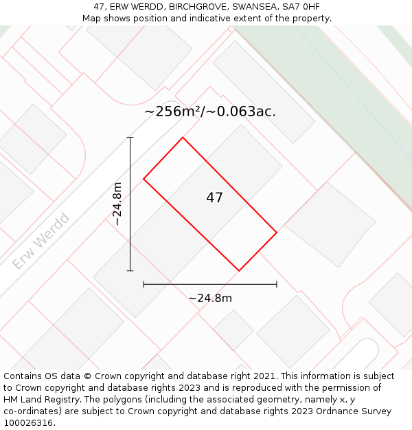 47, ERW WERDD, BIRCHGROVE, SWANSEA, SA7 0HF: Plot and title map