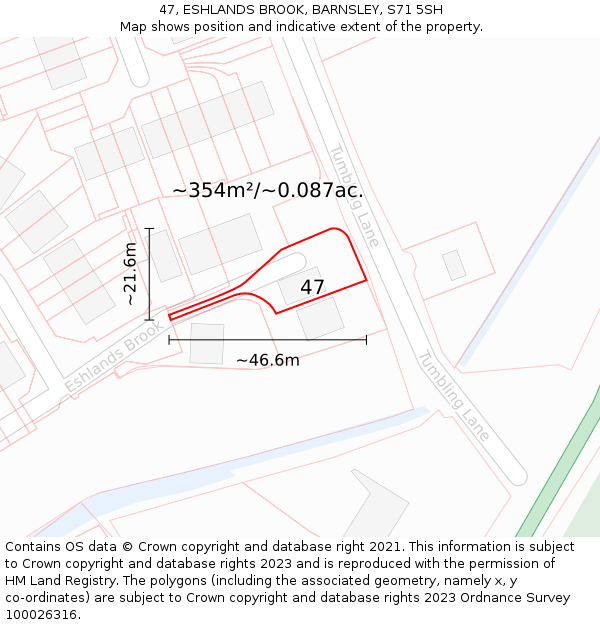47, ESHLANDS BROOK, BARNSLEY, S71 5SH: Plot and title map