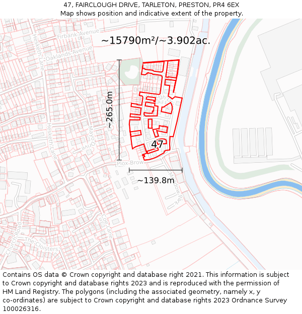47, FAIRCLOUGH DRIVE, TARLETON, PRESTON, PR4 6EX: Plot and title map