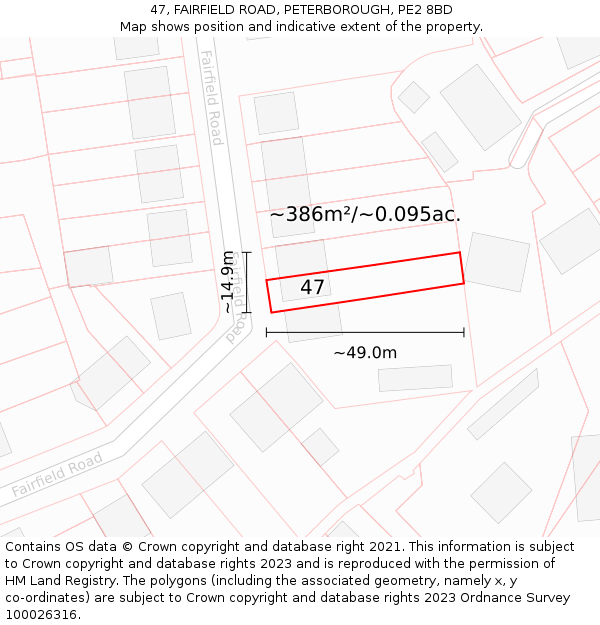47, FAIRFIELD ROAD, PETERBOROUGH, PE2 8BD: Plot and title map
