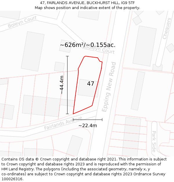 47, FAIRLANDS AVENUE, BUCKHURST HILL, IG9 5TF: Plot and title map