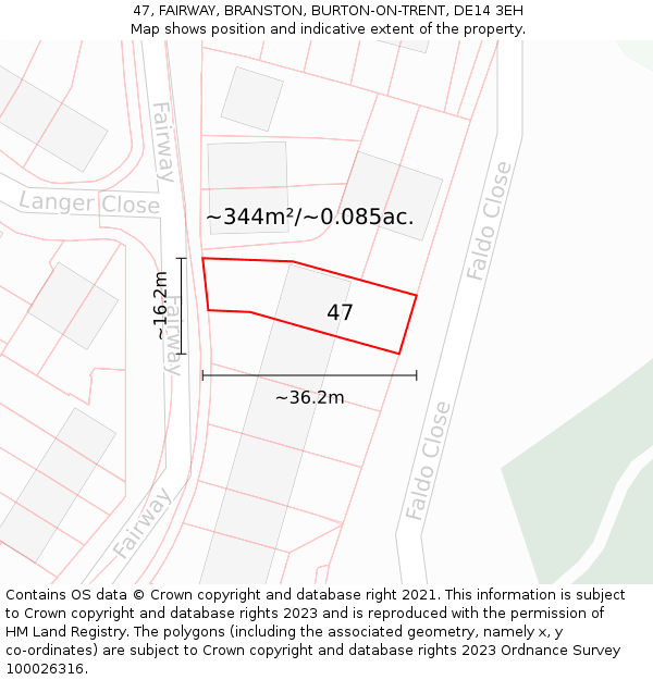 47, FAIRWAY, BRANSTON, BURTON-ON-TRENT, DE14 3EH: Plot and title map