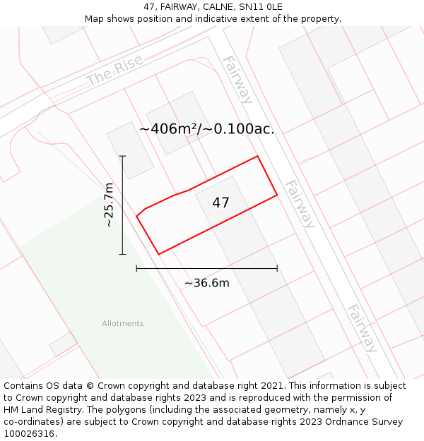 47, FAIRWAY, CALNE, SN11 0LE: Plot and title map