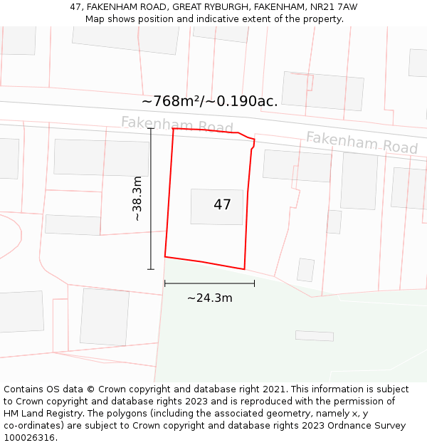 47, FAKENHAM ROAD, GREAT RYBURGH, FAKENHAM, NR21 7AW: Plot and title map