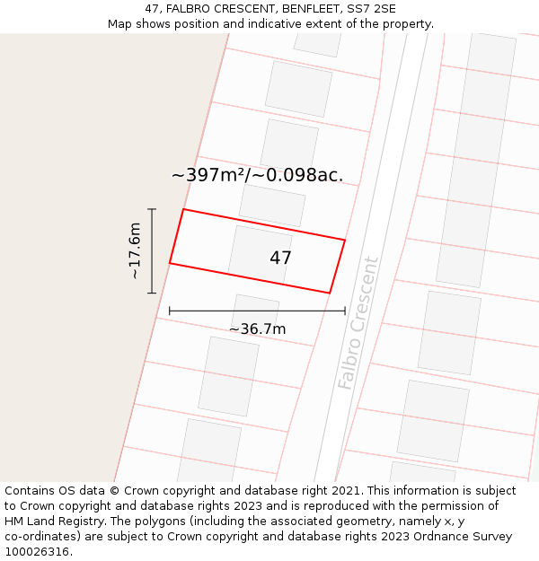 47, FALBRO CRESCENT, BENFLEET, SS7 2SE: Plot and title map