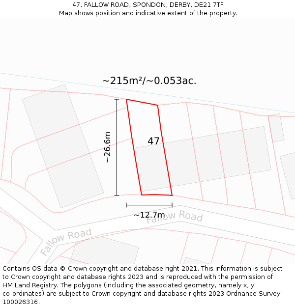 47, FALLOW ROAD, SPONDON, DERBY, DE21 7TF: Plot and title map