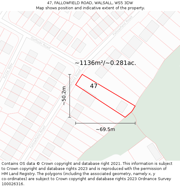 47, FALLOWFIELD ROAD, WALSALL, WS5 3DW: Plot and title map