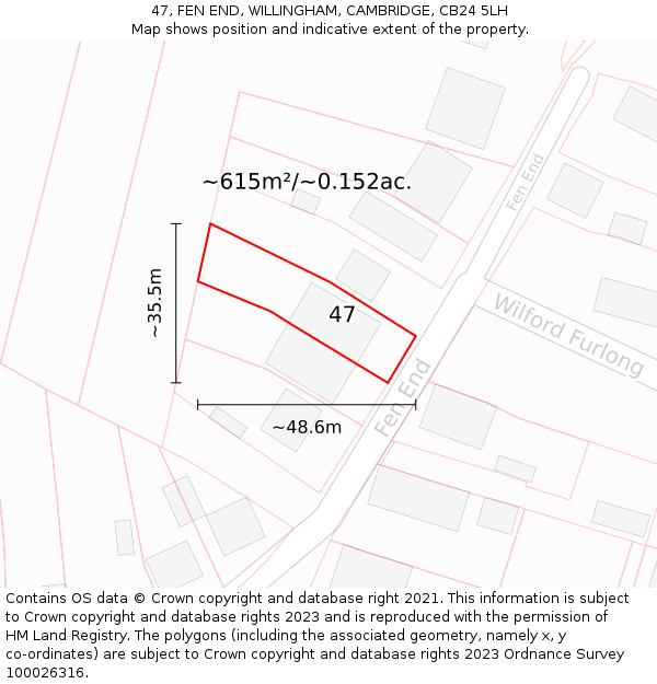 47, FEN END, WILLINGHAM, CAMBRIDGE, CB24 5LH: Plot and title map