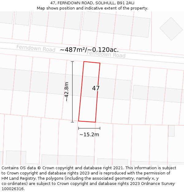 47, FERNDOWN ROAD, SOLIHULL, B91 2AU: Plot and title map