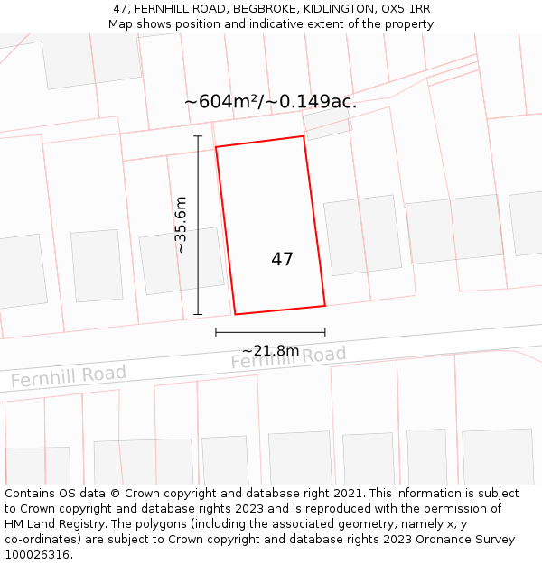 47, FERNHILL ROAD, BEGBROKE, KIDLINGTON, OX5 1RR: Plot and title map